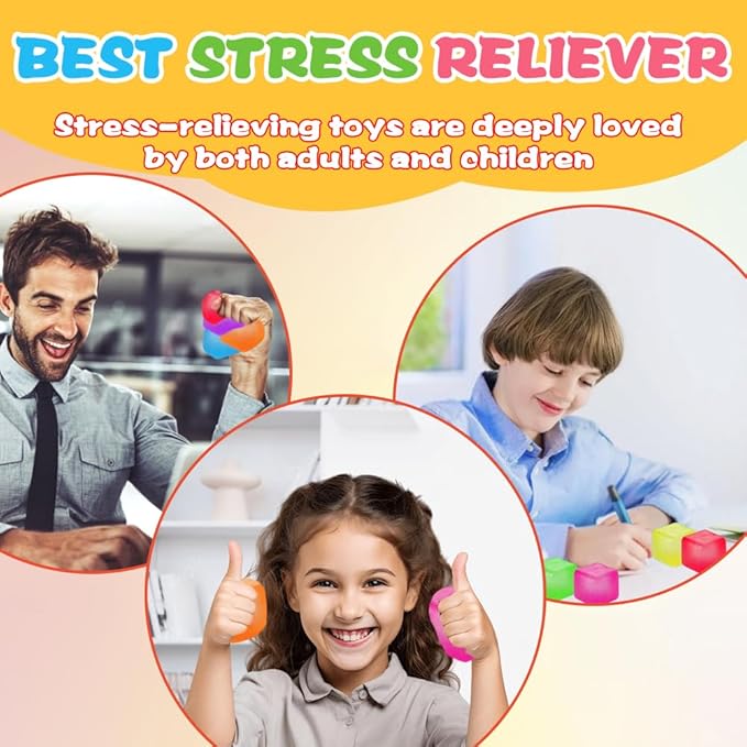 DIYDEC 8 Pcs Stress Cubes Fidget Toys 8 Colors Stress Balls for Kids Adults Teens Stress Relief Squishy Squeeze Balls for Party Favors Classroom Prizes