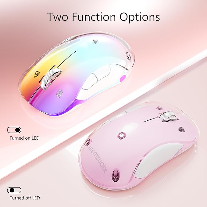 memzuoix 2.4G Wireless Mouse with Customizable Cover & 9-Color LED - Rechargeable Ergonomic, 1200 DPI, 5 Buttons, USB Receiver for PC/Mac - Pink