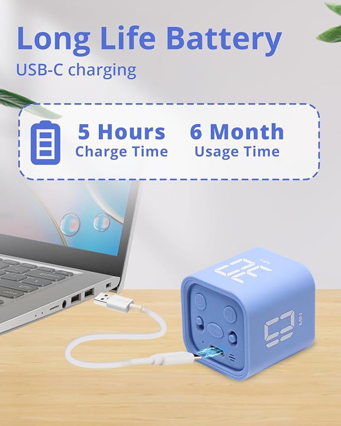 Productivity Timer Flip Gravity Sensor Cube Timer Countdown & Countup,Mute & Vibrate & Sound，5/10/30/60min & Custom Timing, Perfect for ADHD,Work,Learning,Kitchen Cooking