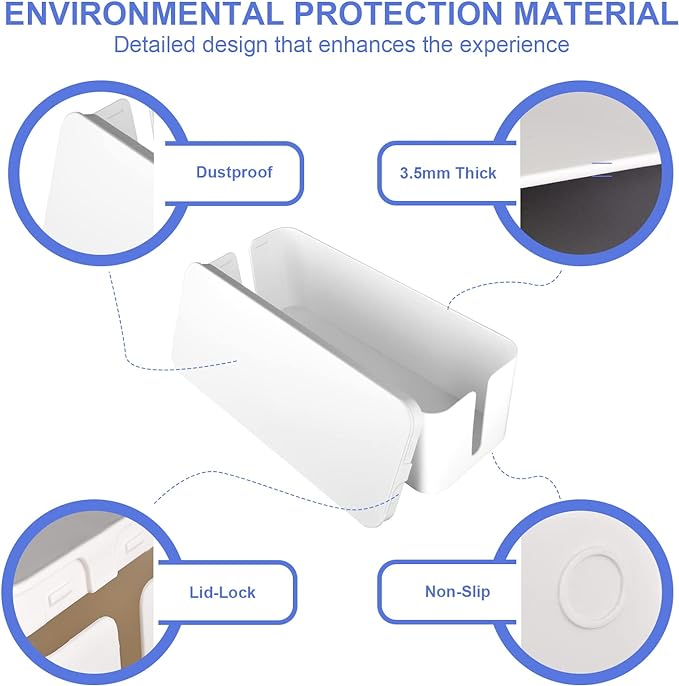 Chouky Cable Organizer Box Set of Three, Power Cover Cord Holder Surge Protector for Desk (White)