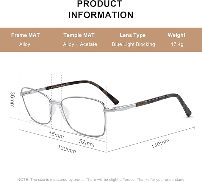 RB. Pilot Reading Glasses Spring Hinge Readers for Women Blue Light Blocking Computer Metal Frame Acetate Legs