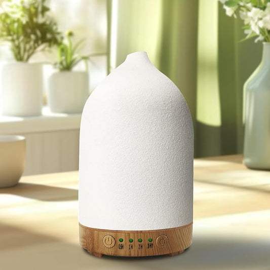 Essential Oil Diffuser Humidifiers, Aromatherapy Diffusers, Ceramic Essential Oil Diffuser, 7 Color LED Lights Auto Shut-Off, 4 Timer Mode for Office and Room 100ML White