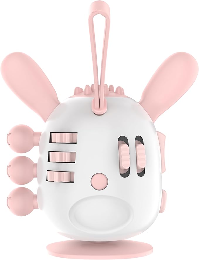 Fidget Toy Cubes with Cute Ears - Stress Relief for All Ages, Ideal for Office, School, and Home (Pink/White)