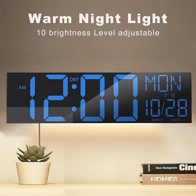 JALL 30" Large Digital Wall Mount Clock with Remote Control, Alarm, Big LED, Countdown, Auto DST, Temperature for Living Room Classroom Desk, Xmas, Birthday Gift for Senior Men Women Mom Dad, Blue