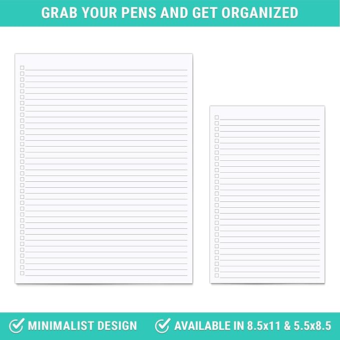 321Done Checklist Notepad Planning Pad - 50 Sheets (5.5x 8.5) To Do Tear Off, Checkbox List - Made in USA - Blank Plain White