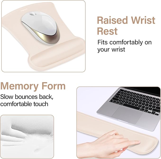 MOSISO Keyboard Mouse Pad Set, Large Gaming Mousepad&Keyboard Wrist Rest&Mouse Wrist Rest&Coaster, Ergonomic Non-Slip Mousepad&Easy Typing Cushion with Memory Foam for Home Office, Apricot