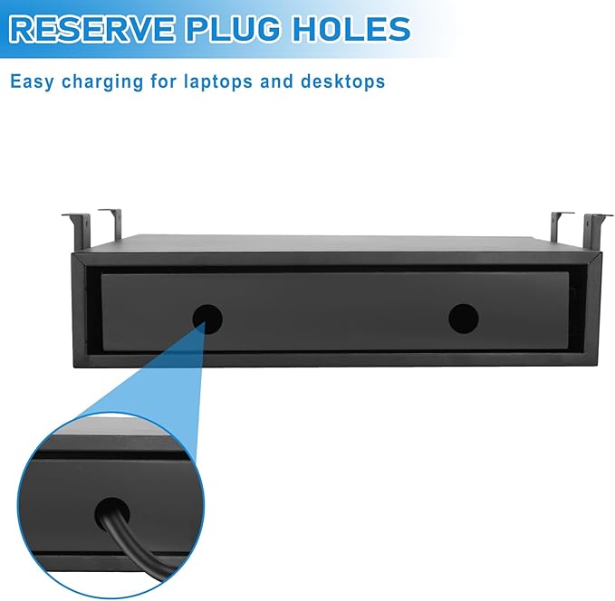 POPMOON 18 Inch Under Desk Drawer,Adjustable Height,Under Desk Drawer Slide Out for Office & Home, Metal Storage Drawer with Cable Management,Matte Black