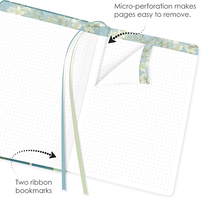 RainCaper Vegan Leather Journal Notebook, 160 Dot-Grid Pages, 5.7 inches x 8 inches, Journal - van Gogh Almond Blossom