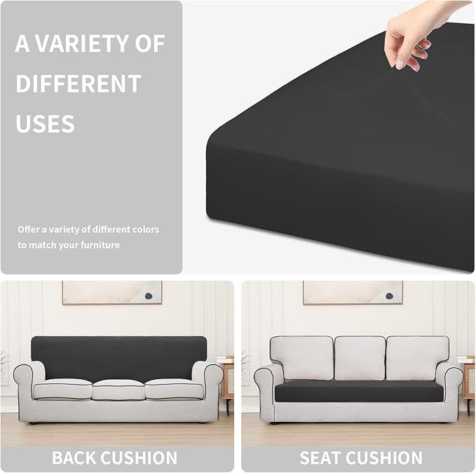 Easy-Going 100% Waterproof Oversized Sofa Seat Cushion Slipcovers Couch Cushion Cover Stretch Furniture Protector for Kids, Pets (Oversized Sofa Cushion, Dark Gray)