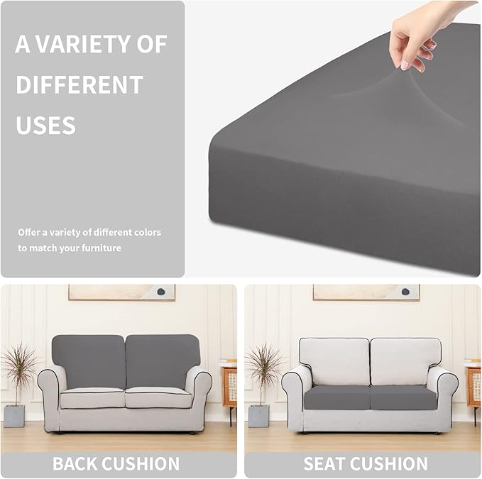 Easy-Going 100% Waterproof Chair Sofa Seat Cushion Slipcovers Couch Cushion Cover Stretch Furniture Protector for Kids, Pets (2-Piece Loveseat Cushion, Light Gray)