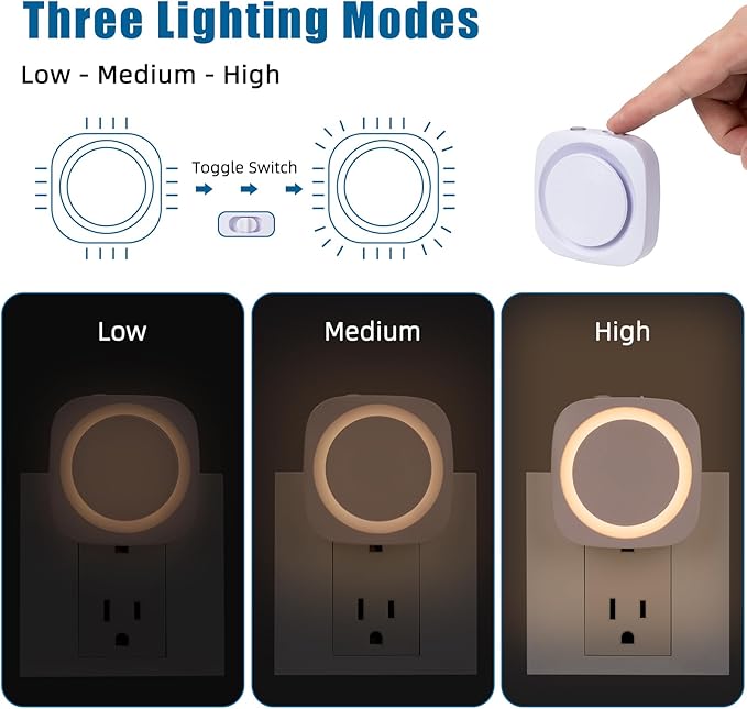 Warm Night Lights Plug into Wall, 4 Packs Dimmable Night Light with Dust to Dawn Sensor, Automatically Turn on and Off, Gentle Glow Nightlight for Bathroom,Bedroom,Stairs,Kitchen,Hallway,Warm White