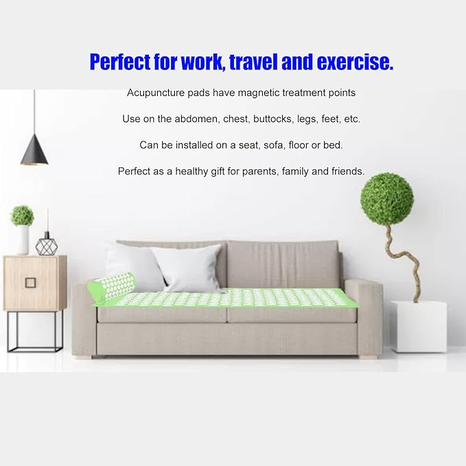 Massage Acupressure Mat Pillow Set, Massage Cushion Pillow Set for Muscle Relaxation and Stress Relief, Yoga Sit Lying Mat to Relieve Body Pain and Improve Blood Circulation(Green)