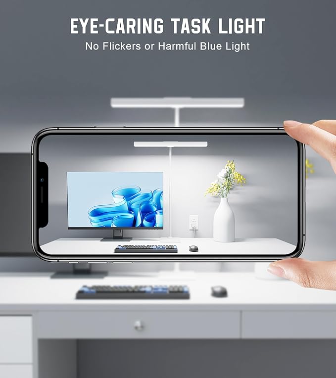 LED Desk Lamp for Home Office with Base, Eye-Caring Architect Task Light with Adjustable Gooseneck 12W USB Adapter Touch Control 5 Dimmable Brightness & Color Tall Lamp for Work,Reading,Craft