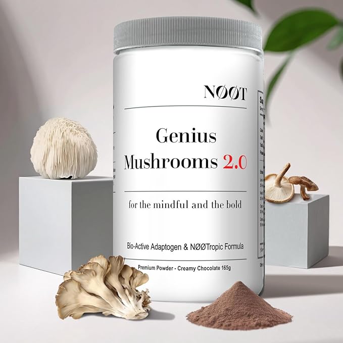 Genius Mushrooms 2.0 - Nootropic Mushroom Supplement, Cocoa Powder with Lions Mane, Reishi, Chaga & Cordyceps, Adaptogens Supplements, Biohacking Products, Adaptogen Drink Mix, 1 Month Supply