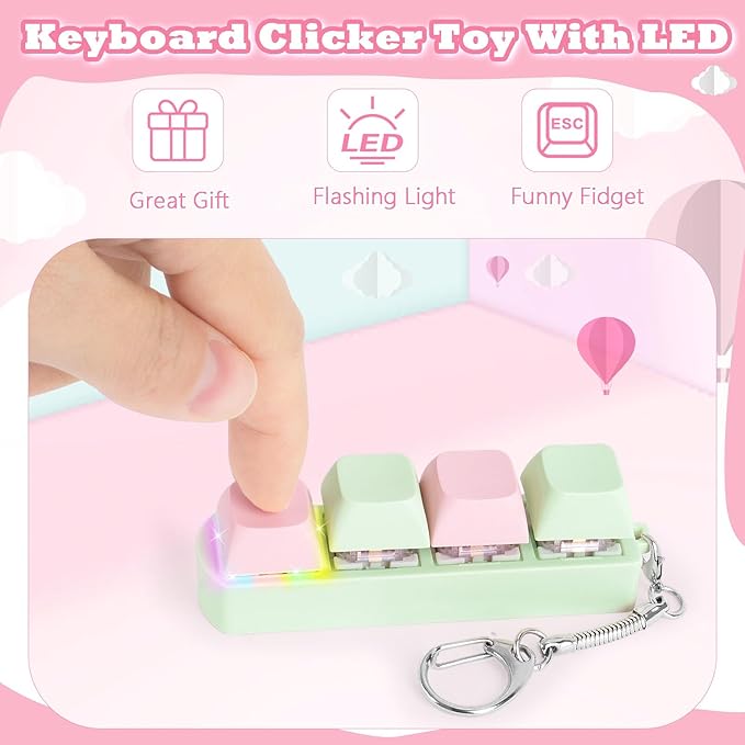 Keyboard Fidget Toy for Adults Keyboard Clicker with LED Light Keychain Fidget Stress Relief Sensory Toy