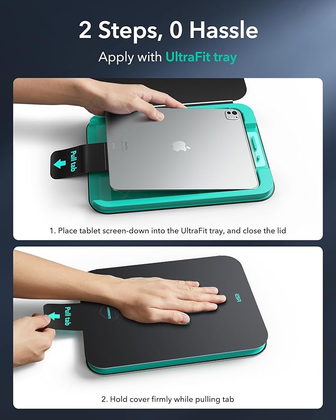 ESR 2 Pack Armorite Screen Protector for iPad Pro 13 Inch M4 2024 (7th Generation), 9H Hardness Tempered Glass Film with UltraFit Tray, Military Grade, HD Clarity, Dust and Bubble Free