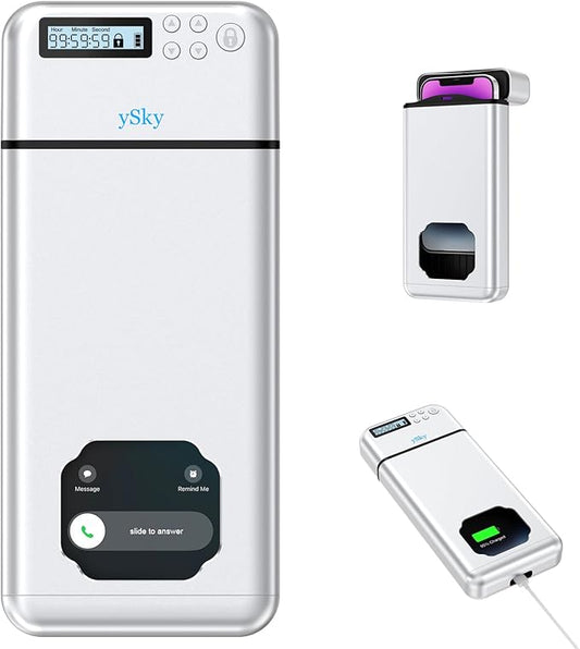 ySky Metal Phone Lock Box with Timer,Portable Timed Phone Lock Box for iPhone and Android Phones, Self-Control Timer Phone Locker to Help Kids,Students, Adults Focus Back, Phone Jail Box