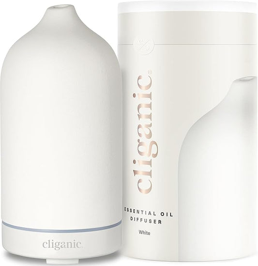 Cliganic Ceramic Diffuser (White), 100ml Ultrasonic for Essential Oils Aromatherapy, Home & Office