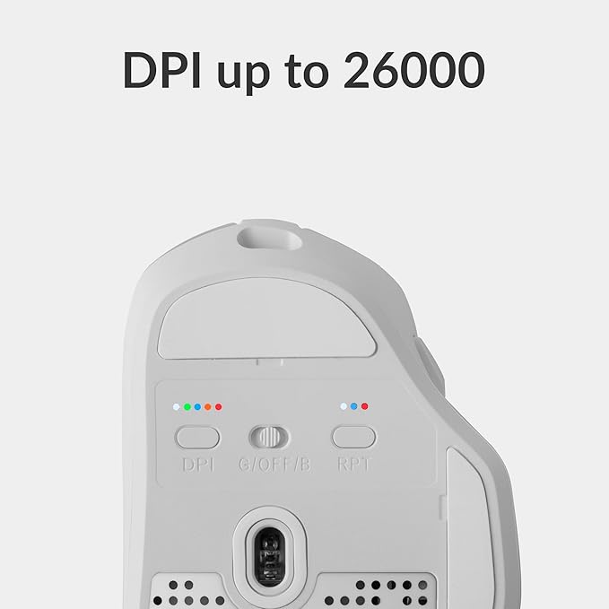 Keychron M7 Wireless Computer Mouse, 26K DPI Optical Computer Mouse, 2.4 GHz/Bluetooth/Wired with Macro Button 63g Lightweight Ergonomic, Up to 70 Hours Worktime for Laptop macOS/Windows - White