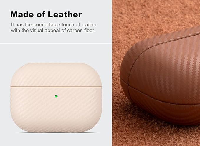 Leather Case - for AirPods Pro 2 Case Cover - Selected Skin-Friendly Leather, Carbon Fibre Texture, Handmade Drop Protective Hard Cover for AirPods Pro 2nd Generation Earbuds, Pearl White