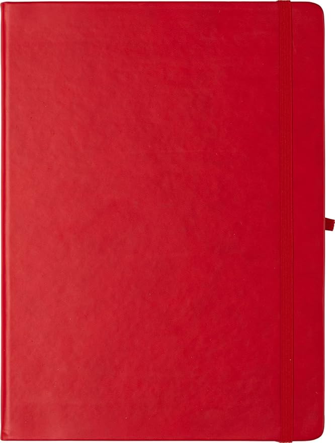 Eccolo Hardbound Writing Journal, Cool Jazz, 192 Pages of White Lined Paper with Elastic Band Closure, Lay Flat Design, Interior Gusset Pocket and Double Bookmarks (Red, 7.25-x-9.6 Inches)
