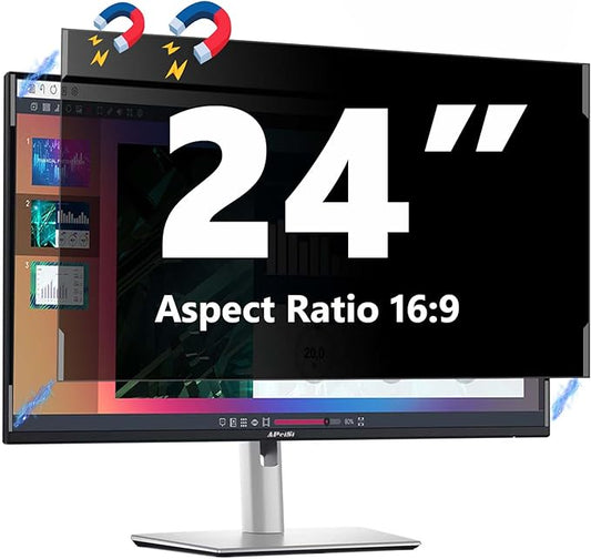 24 Inches Magnetic Computer Privacy Screen Filter | Privacy Shield | Anti Glare & Blue Light Filter | Eye Protection | Snap On | Widescreen 16:9 Edge-To-Edge Monitor Protector