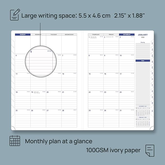 POPRUN 2026 Weekly Planner (A4 Size-8.25'' x 11.75''), 15-Minute Appointment Book (Jan 2026-Dec 2026) with Monthly Tabs, Inner Pockets, Pen Holder, PU Leather Softcover, 100GSM - Black
