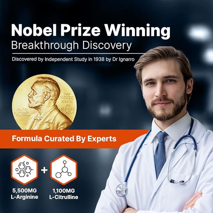 L-ARGININE PRO | 5,500mg L-Arginine Plus L-Citrulline 1,100mg Orange Powder Drink Mix Supplement for Increased Nitric Oxide Production