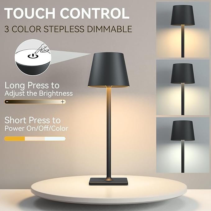 4 Pack Rechargeable Cordless Led Table Lamps,Cordless Lamp with 6000mAh Battery Operated, Portable Indoor/Outdoor Table Lamp for Patio Restaurant Home Dinner Dining Kitchen