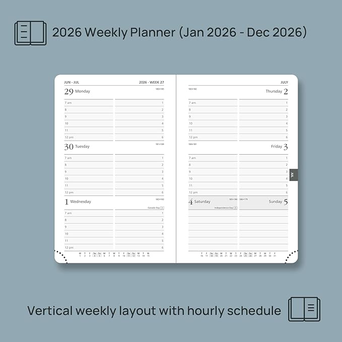 POPRUN Pocket Calendar 2026 (Small Size- 4'' x 6.25") Weekly and Monthly for Purse - Planner 2026 (Jan. 2026 - Dec. 2026) with Vegan Leather Soft Cover, Plastic Ruler, Pen Holder and More - Green