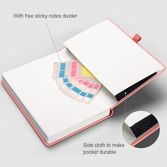 AHGXG Graph Paper Notebook - 320 Pages Grid Notebook Thick Journal A5, 100gsm Thick Graph Paper, Leather Hardcover, Inner Pocket,5.75'' × 8.38''- Pink