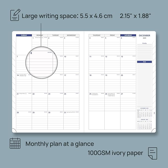 POPRUN Monthly Planner 2026-2027 (Large-8.25'' x 11.75''), 16 Months Calendaer (Dec 2025-Mar 2027) Appointment Book with Stair Tabs, Inner Pockets, Pen Holder, PU Leather Softcover - Black