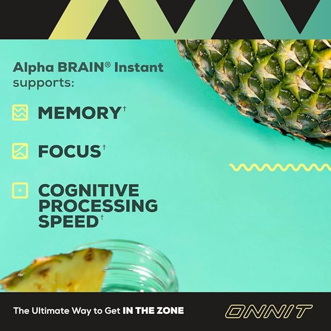 ONNIT Alpha Brain Instant - Pineapple Punch Flavor - Nootropic Brain Booster Memory Supplement - Brain Support for Focus, Energy & Clarity - Alpha GPC Choline, Cats Claw, L-Theanine, Bacopa - 30ct