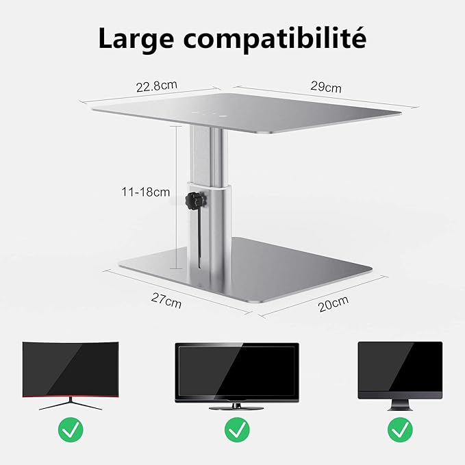 Nillkin Monitor Stand for Desk, Adjustable Height Computer Monitor Stand, Ergonomic Aluminum Computer Stand for Desktop Monitor, iMac,MacBook, Dell, HP, Lenovo and other Screen Display, Silver