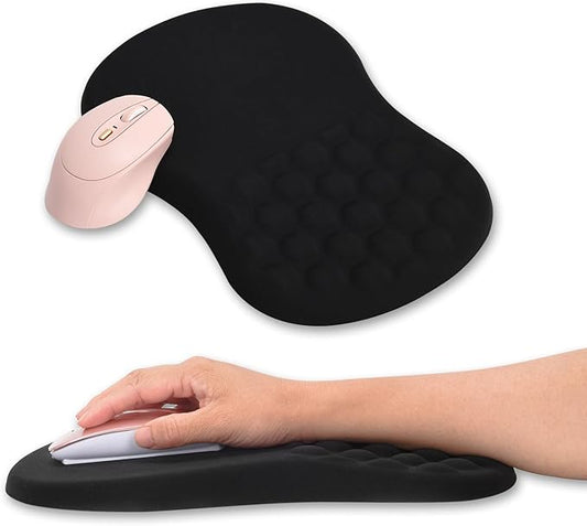Ergonomic Mouse Pad with Wrist Rest Support, 12 Inches Mousepad with Memory Foam Wrist Rest and Non-Slip PU Base, Massage Bulge for Pain Relief, Computer, Laptop, Office, Home (Black)