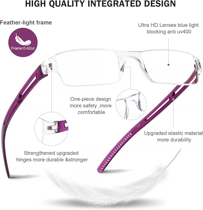 AQWANO 5 Pack Rimless Computer Reading Glasses Blue Light Blocking, Fashion Clear Frames Lightweight & Comfort Readers for Women Men Anti Glare/Eyestrain, 1.75