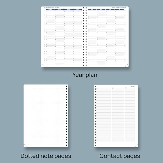 POPRUN 2026 Weekly Planner (A4-8.25'' x 11.75''), Quarter-Hourly Appointment Book (Jan. 2026 to Dec. 2026) with Monthly Tabs, Spiral Softcover, 2 Inner Pockets, Pen Holder - Indigo Blue