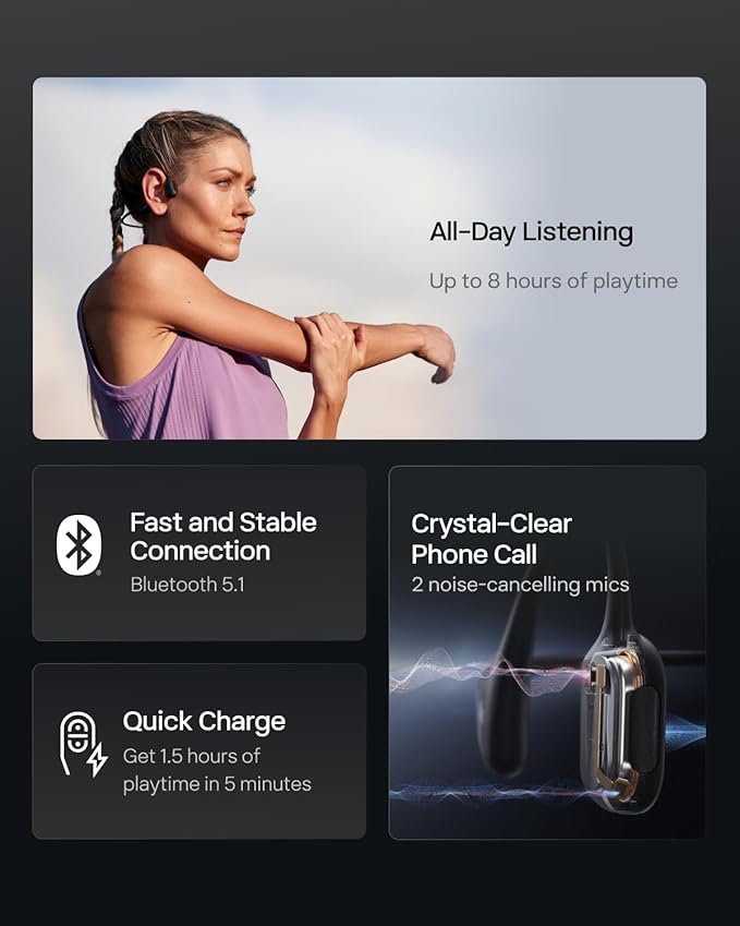 SHOKZ OpenRun Pro Mini- Open-Ear Bluetooth Bone Conduction Sport Headphones, Sweat Resistant Wireless Earphones for Workouts and Running with Premium Deep Base - Built-in Mic, with Hair Band, Black