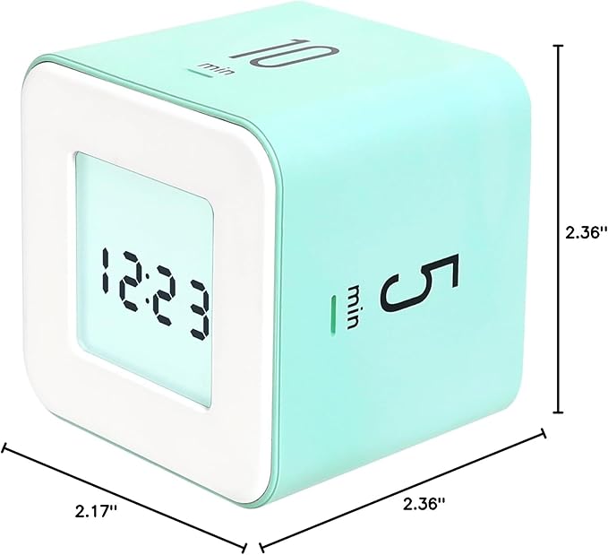 mooas Multi Cube Timer Clock (Mint) Rotating Flip Gravity Sensor Time Management Digital LED Clock & Timer 1, 3, 5, 10 min Setting ADHD Desk Office Productivity Kids Workout Kitchen