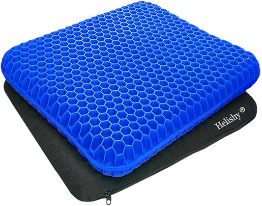 Gel Seat Cushion, Extra Thick Office Seat Cushion with Non-Slip Cover, Breathable Chair Pads Honeycomb Design Absorbs Pressure Points for Car Office Chair Wheelchair (Extra Thick, Blue)