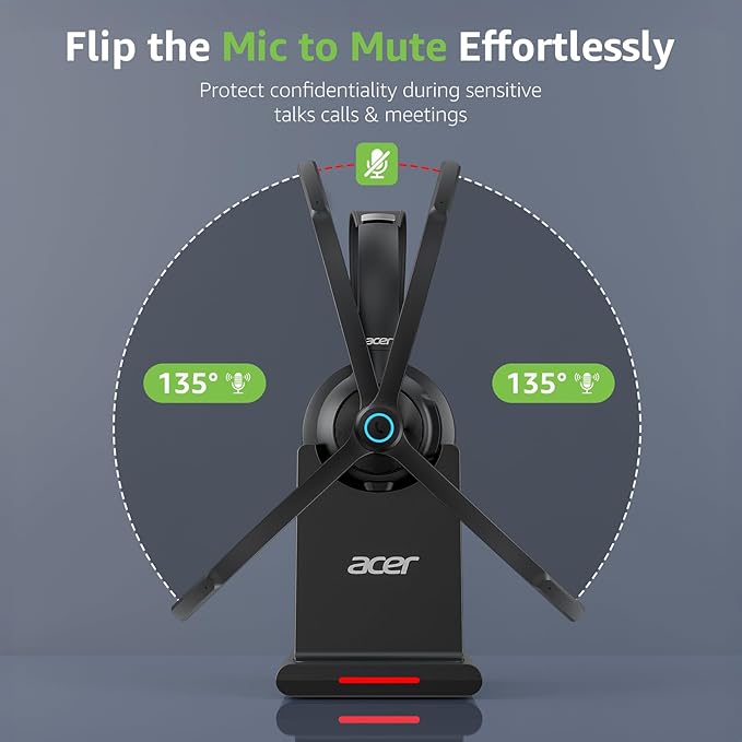 acer Wireless Headset with Mic for Work - 2.4G Bluetooth 5.3 Dual Mode Headphones,36Hrs Battery,ENC Crystal-Clear Calls Mic,USB Dongle for PC,Bluetooth Headset for Phone/Tablet, Home/Call Center