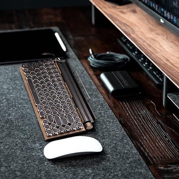 Retro Mechanical Keyboard, Punk Bluetooth Wireless & Wired, 75% Layout, LED Backlit, Round Keycaps, 83 Keys, for iOS/Android/Windows/Mac/iPad, Wood Color