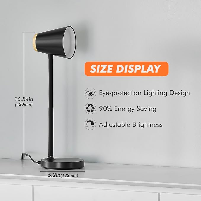 Desk Lamp for College Dorm Room - Small LED Desk Lamp Touch Dimmable Reading Light for Home Office - Adjustable Flexible Gooseneck Table Lamp for Bedside Bedroom Nightstand Black