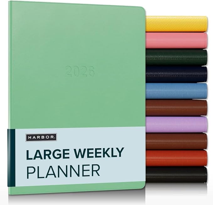 Harbor Large Weekly Monthly Planner 2025-2026 - Calendar Planner and Notebook, Durable Faux Leather, 192 Pages, Softcover & Book Bound - Cambridge Jade - 9.75 x 7.5 "