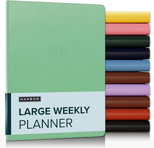 Harbor Large Weekly Monthly Planner 2025-2026 - Calendar Planner and Notebook, Durable Faux Leather, 192 Pages, Softcover & Book Bound - Cambridge Jade - 9.75 x 7.5 "