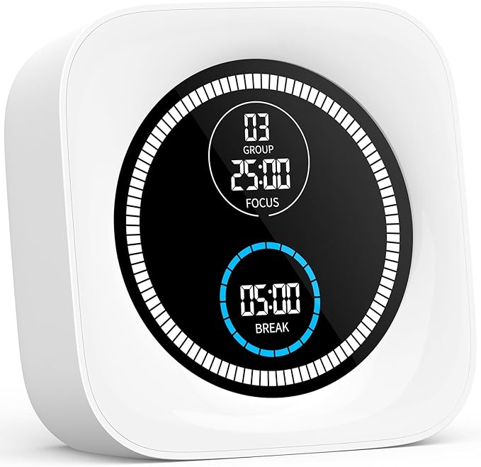 99-Minute Visual Timer with Pomodoro Timer Productivity Focus Timer Countdown Stopwatch Desk ADHD for Study, Work, Student, Procrastination, Loud Alarm/Mute/Vibration, 2 Brightness Levels