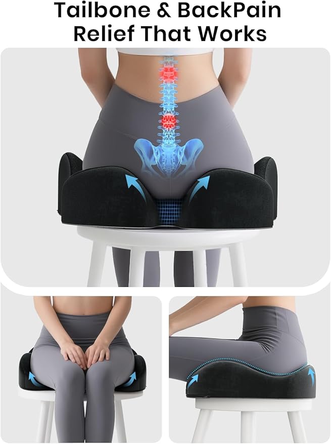 Benazcap Ergonomic Seat Cushion -Large Memory Foam Office Chair Cushion Seat Pad - Sciatica & Lower Back Pain Relief - Car Seat Cushions for Driving Seat Cushions