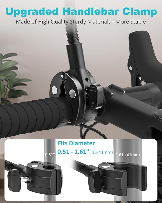 Spin Bike Tablet Holder - Metal Gooseneck Treadmill Tablet Mount, Anti-Shake Elliptical Handlebar Clamp for iPad Pro 13 12.9 Mini Air, Tab, Z Fold, 4-13" Devices