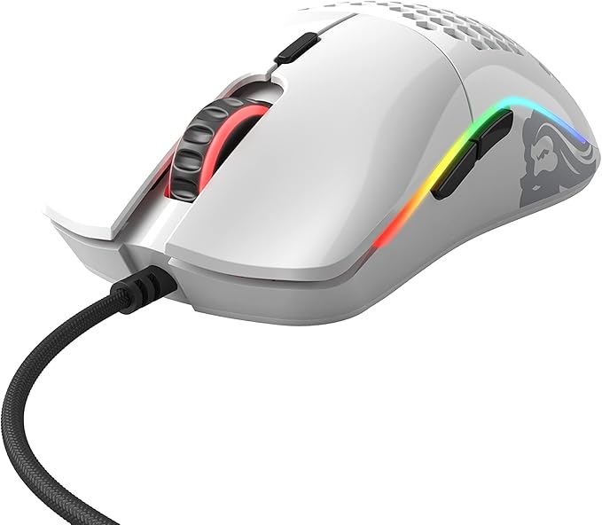 Glorious Model O- (Minus) Compact Wired Gaming Mouse - 58g Superlight Honeycomb Design, RGB, Pixart 3360 Sensor, Ambidextrous, Omron Switches - Glossy White