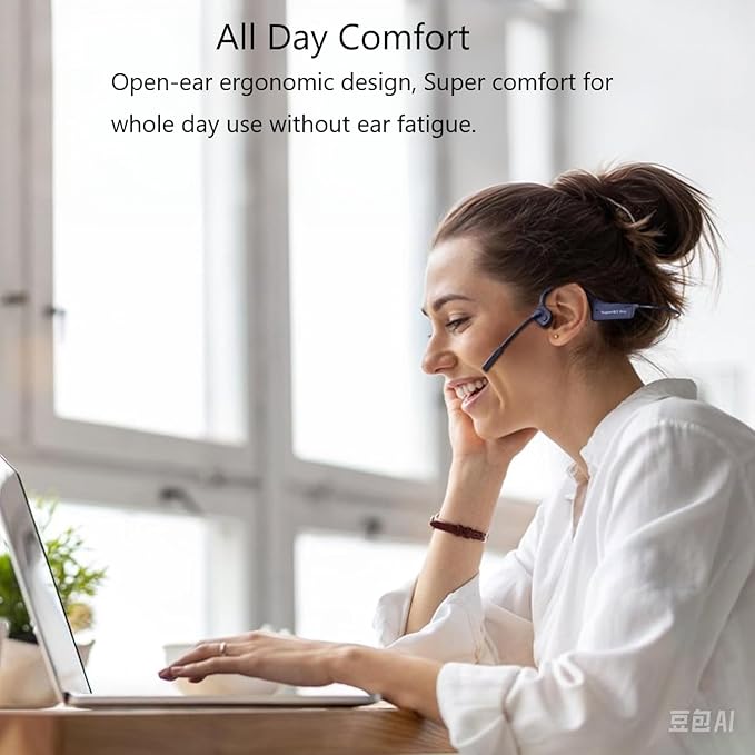 Bone Conduction Bluetooth Headphones with Microphone Wireless Computer Headsets with Mic Noise Canceling Open Ear Large Battery Multi-Point Connection for Working Cycling Driving Meeting